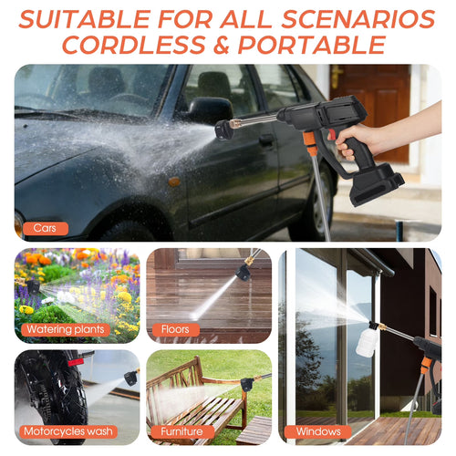 Cordless Pressure Washer – Electric Power Cleaner 1100 PSI Battery Powered with Foam Cannon and 6-In-1 Nozzle for Outdoor Garden Wall Cleaning